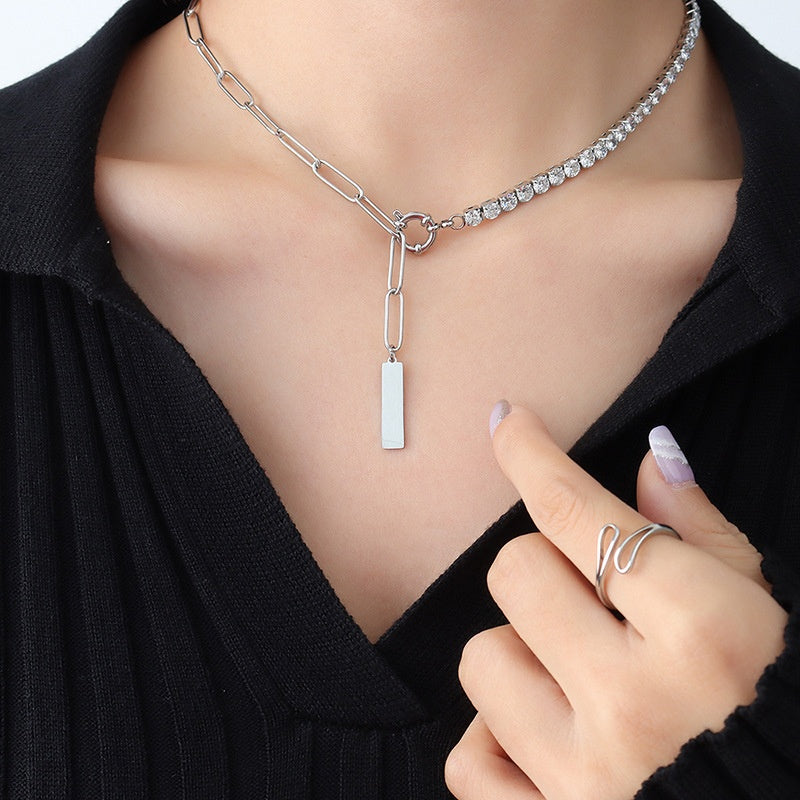 Square Strip Pendant Stainless Steel Necklace