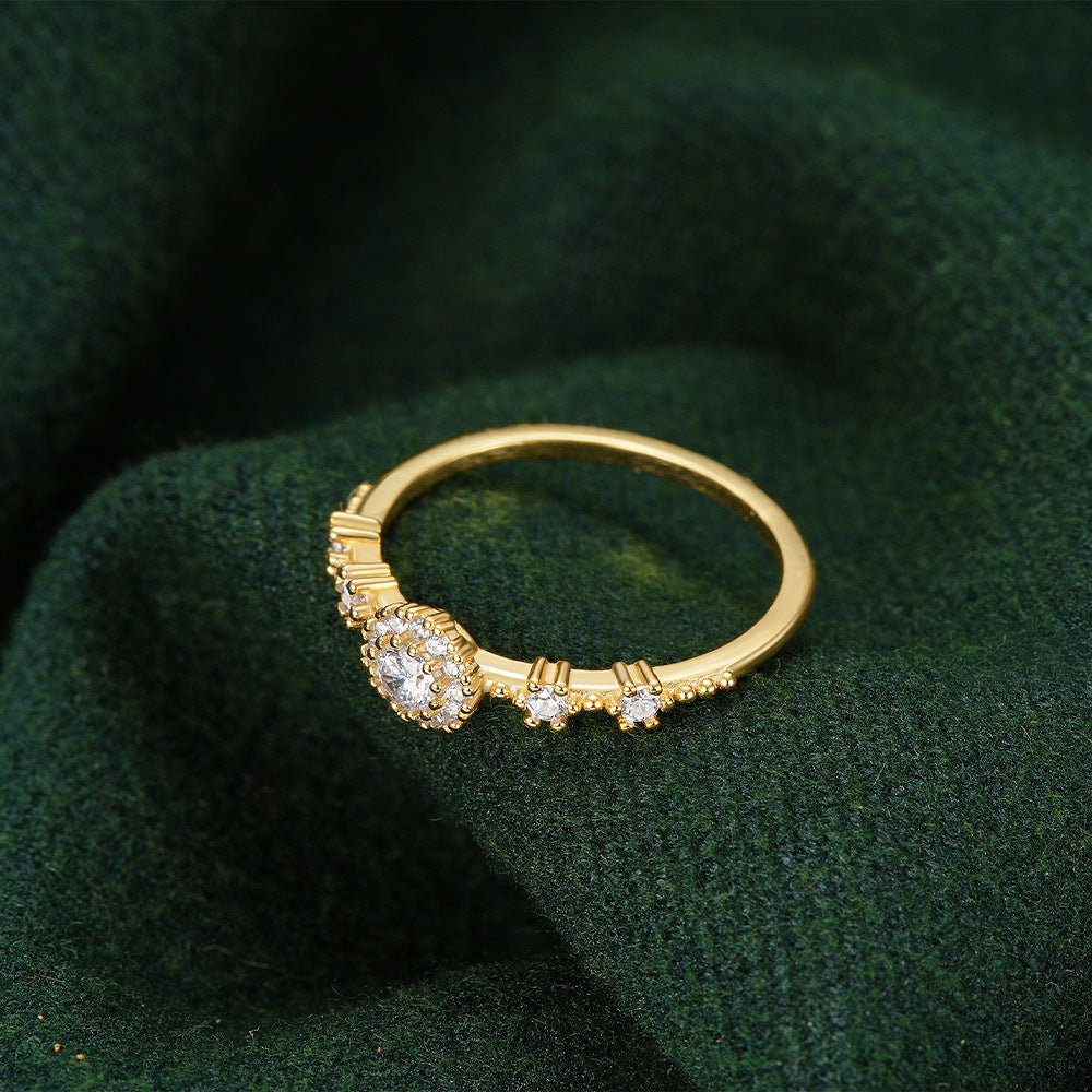 Lux Flower Rhinestone 925 Silver Proposal Ring