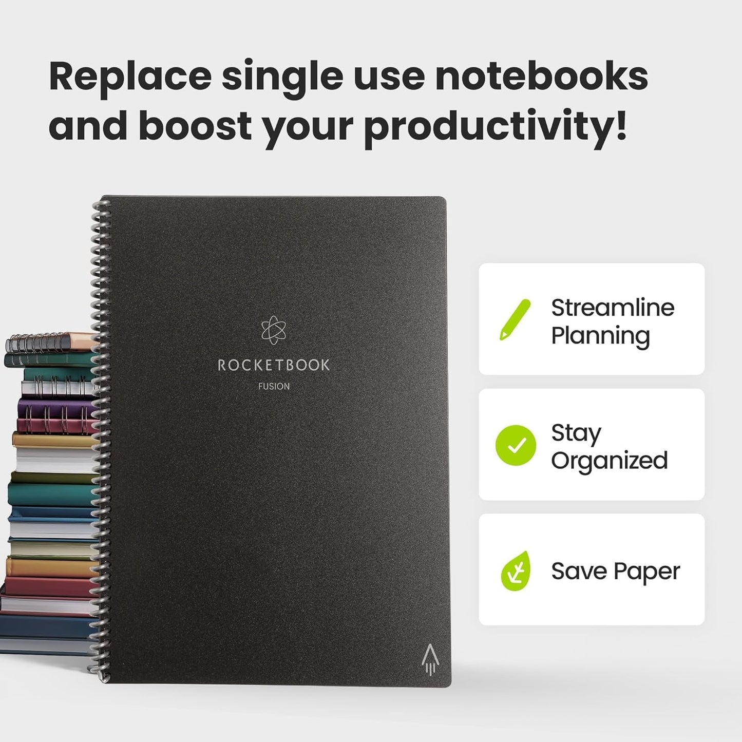 Rocketbook Fusion Smart Reusable Planner & Notebook — 7 Page Templates, Digitize & Erase, Eco-Friendly