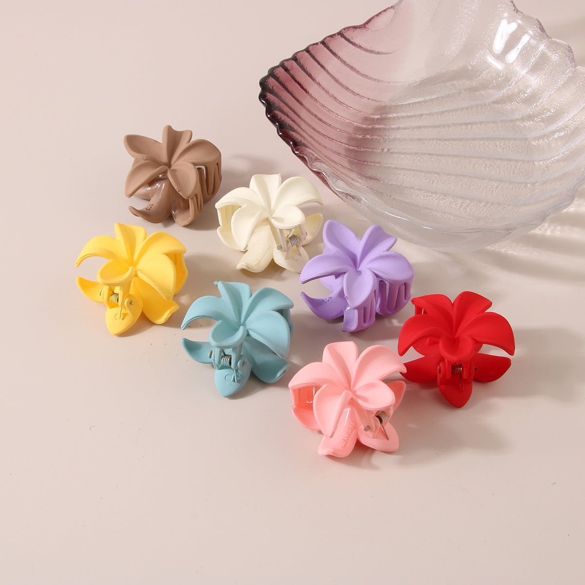 Feather & Red Plastic Flowers Barrettes