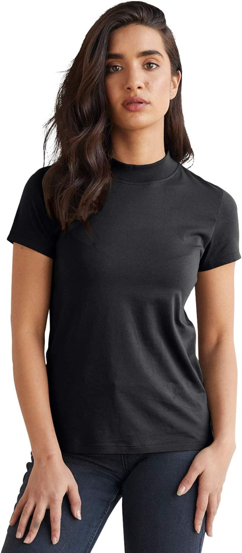 Women’s Organic Pima Cotton Short Sleeve Slim Fit Mock Neck Top