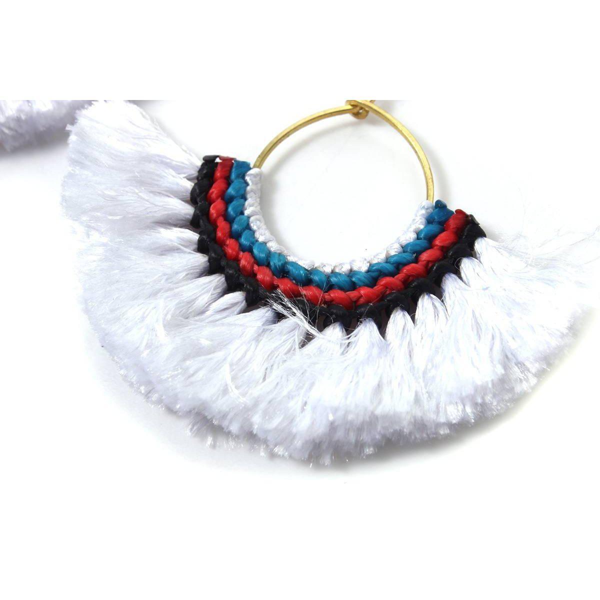 Half Moon Tassel Earrings with Wax String - Thailand
