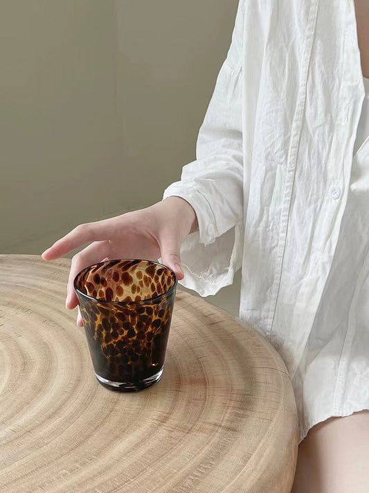 1 Pcs Brown Leopard Grain Cup Glass Transparent Sense Water Cup Tea Cup Coffee Mugs Wine Glasses Drinking Glasses