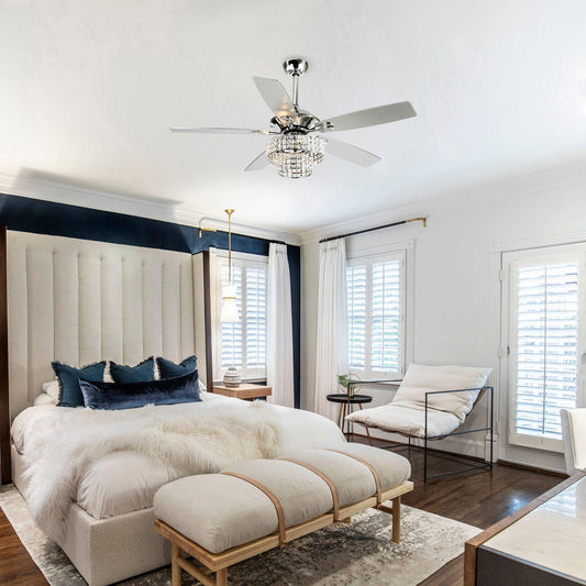 52" Nowthen Modern Crystal Chandelier Ceiling Fan With Led Light And Remote Control 5 Blades Chrome