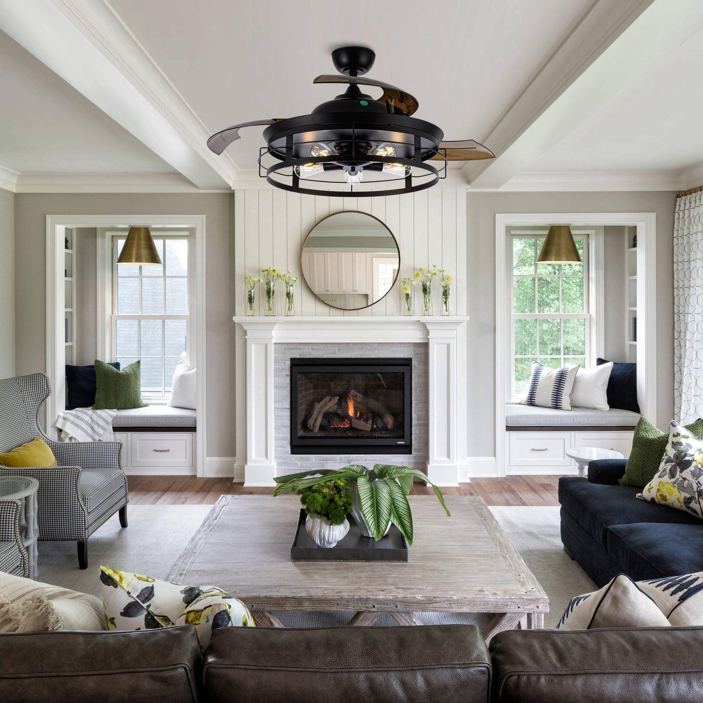 52" Industrial Downrod Mount Ceiling Fan With Lighting And Remote Control