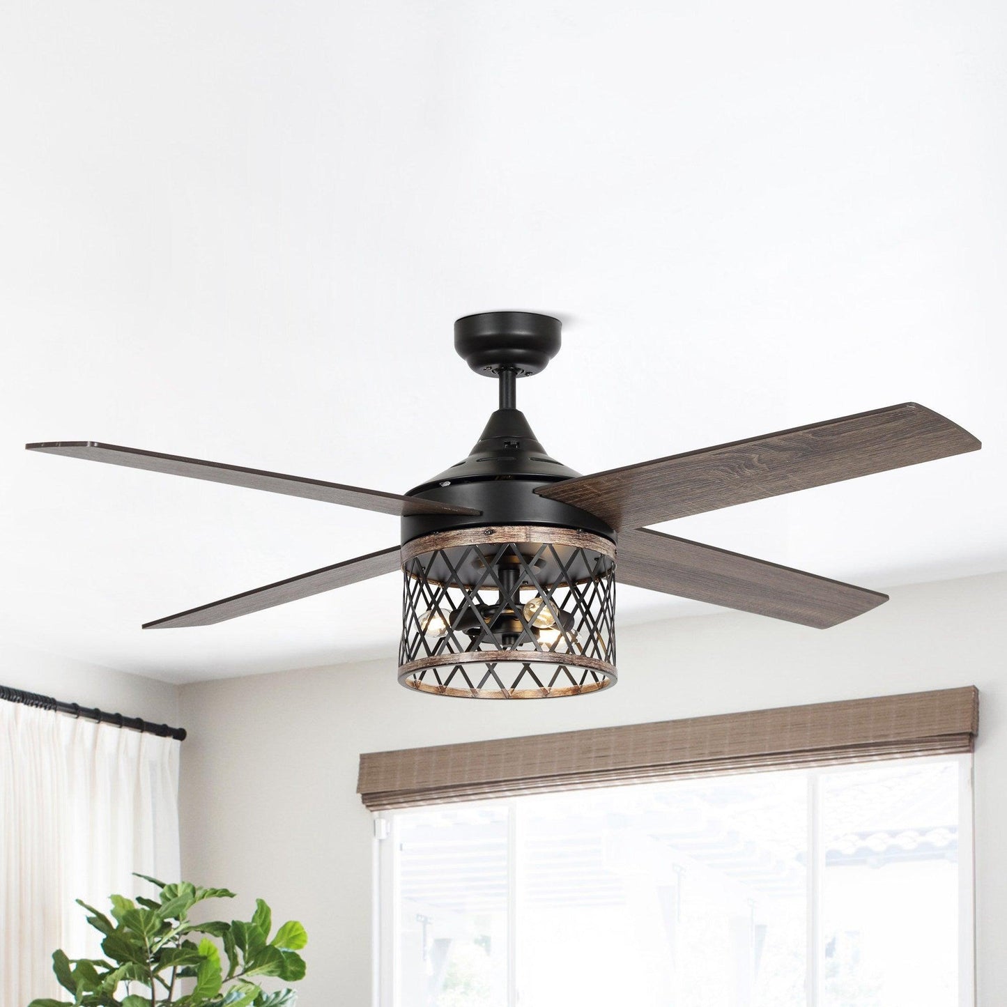 52" Mirelle Indoor Black Downrod Mounting Ceiling Fan With Light Kit And Remote