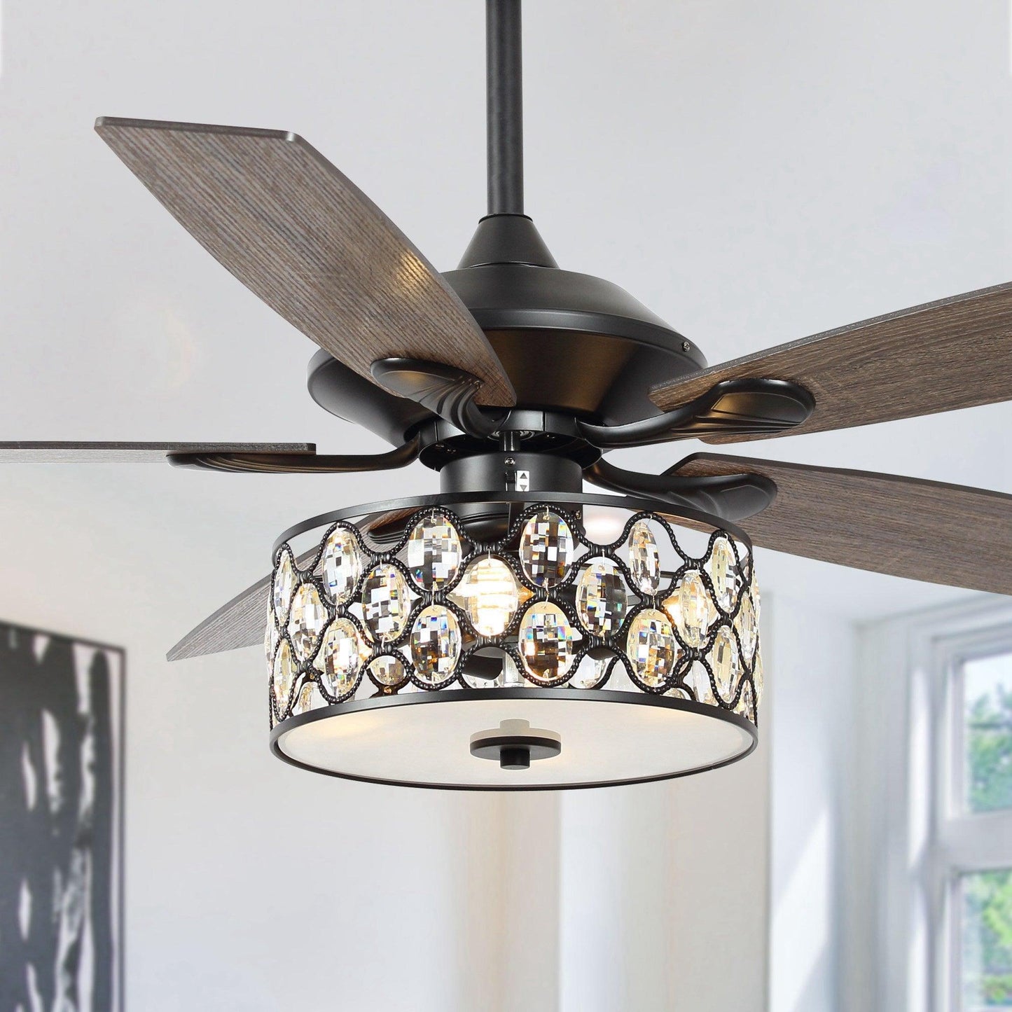 52" Tibuh Modern Crystal Chandelier Ceiling Fan With Led Light And Remote Control 5 Blades Chrome