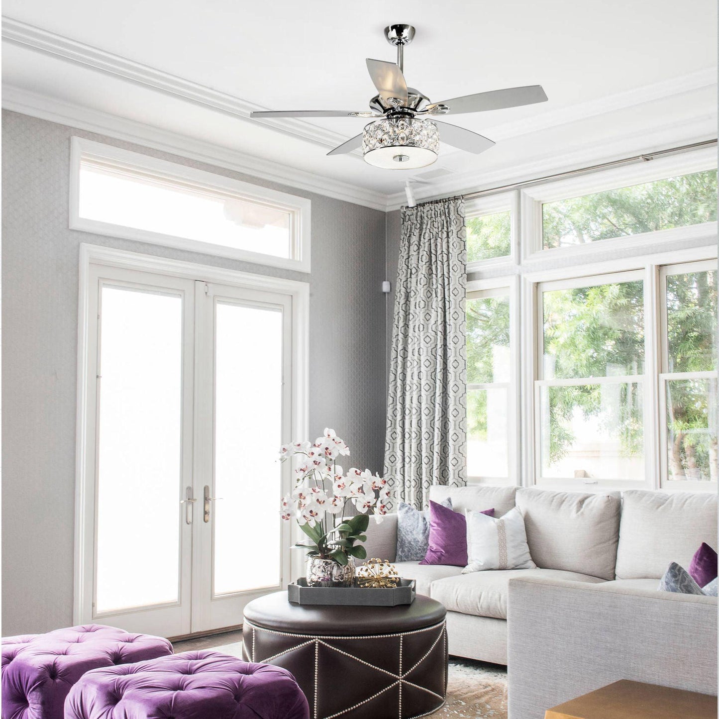52" Tibuh Modern Crystal Chandelier Ceiling Fan With Led Light And Remote Control 5 Blades Chrome