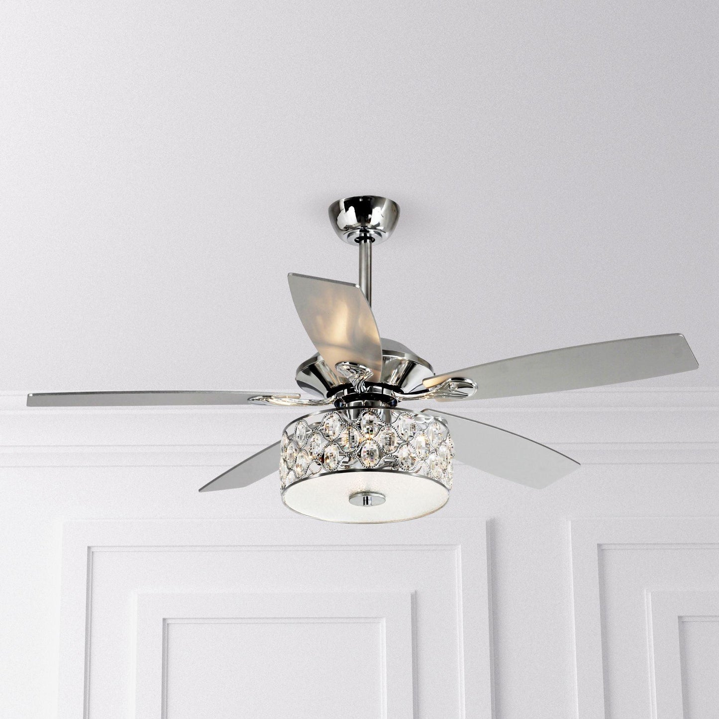52" Tibuh Modern Crystal Chandelier Ceiling Fan With Led Light And Remote Control 5 Blades Chrome