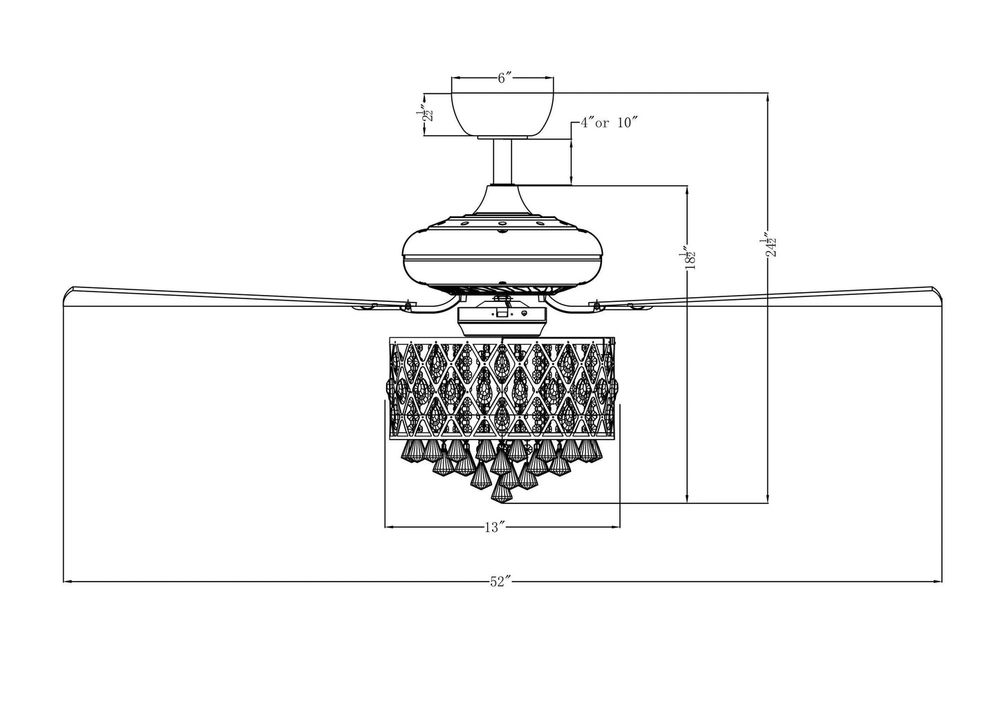 52” Wethington Modern Crystal Chandelier Ceiling Fan With Light And Remote Control Black