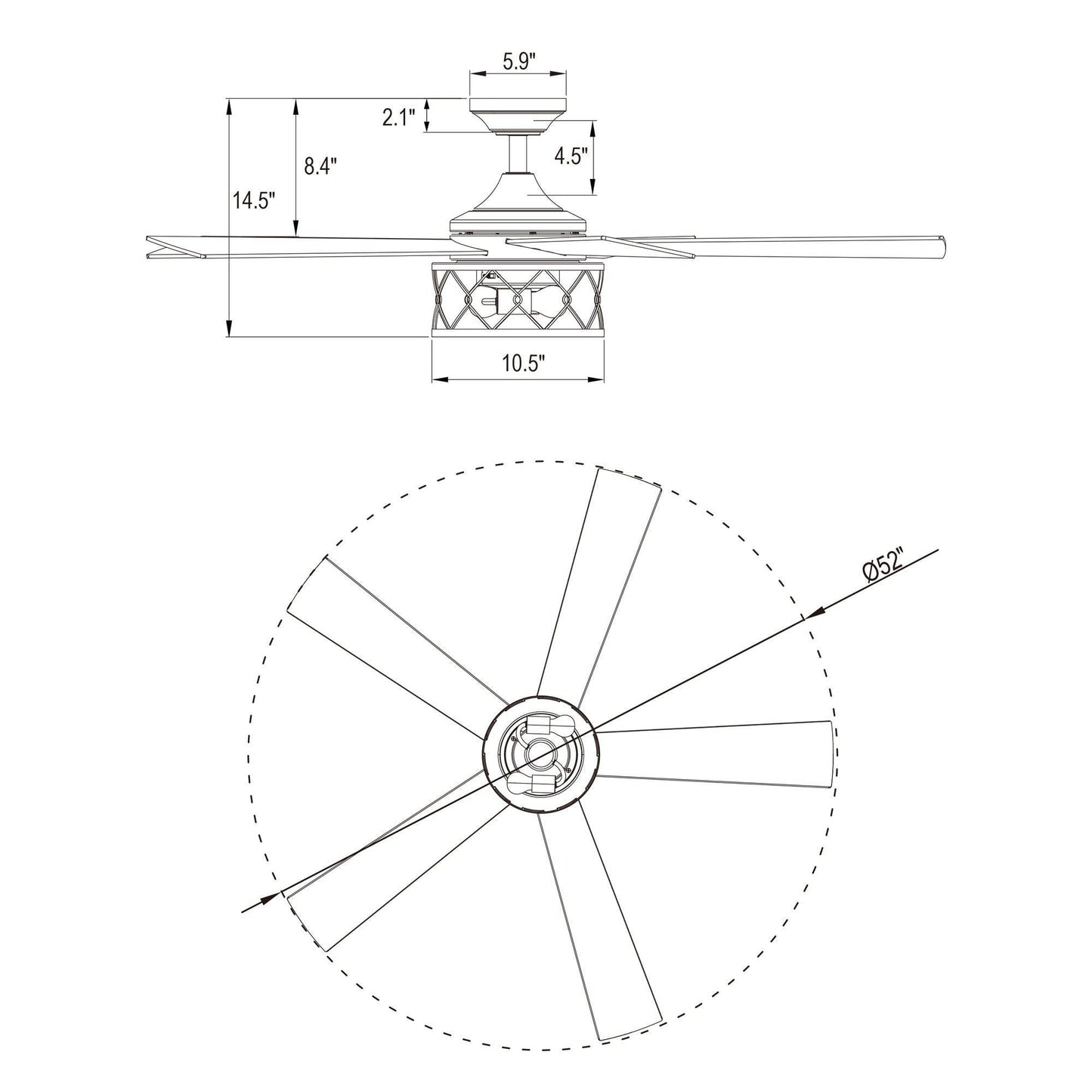 52" Windmill Modern DC Motor Downrod Mount Reversible Ceiling Fan With Lighting And Remote Control