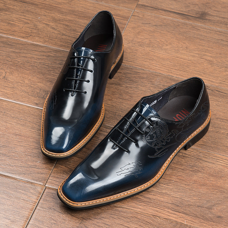 Short Laser Carved Calf Head Leather Shoes