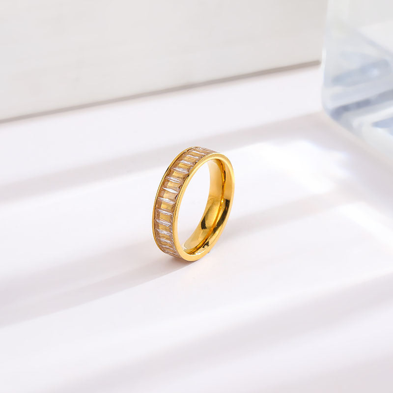 Rhinestone Titanium Steel Ring For Women