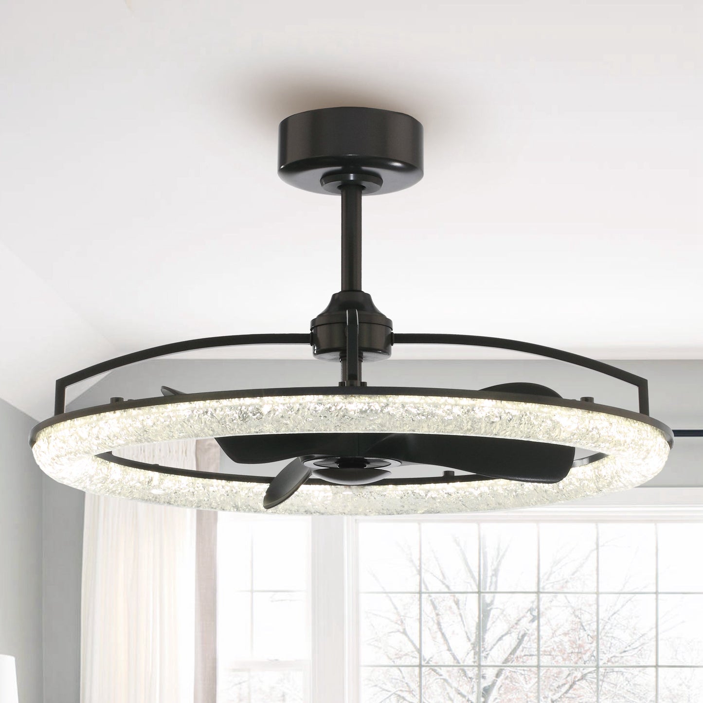 Perimost 32 Inch Black Downrod Mount Luxury Fandelier with Light and Remote Control