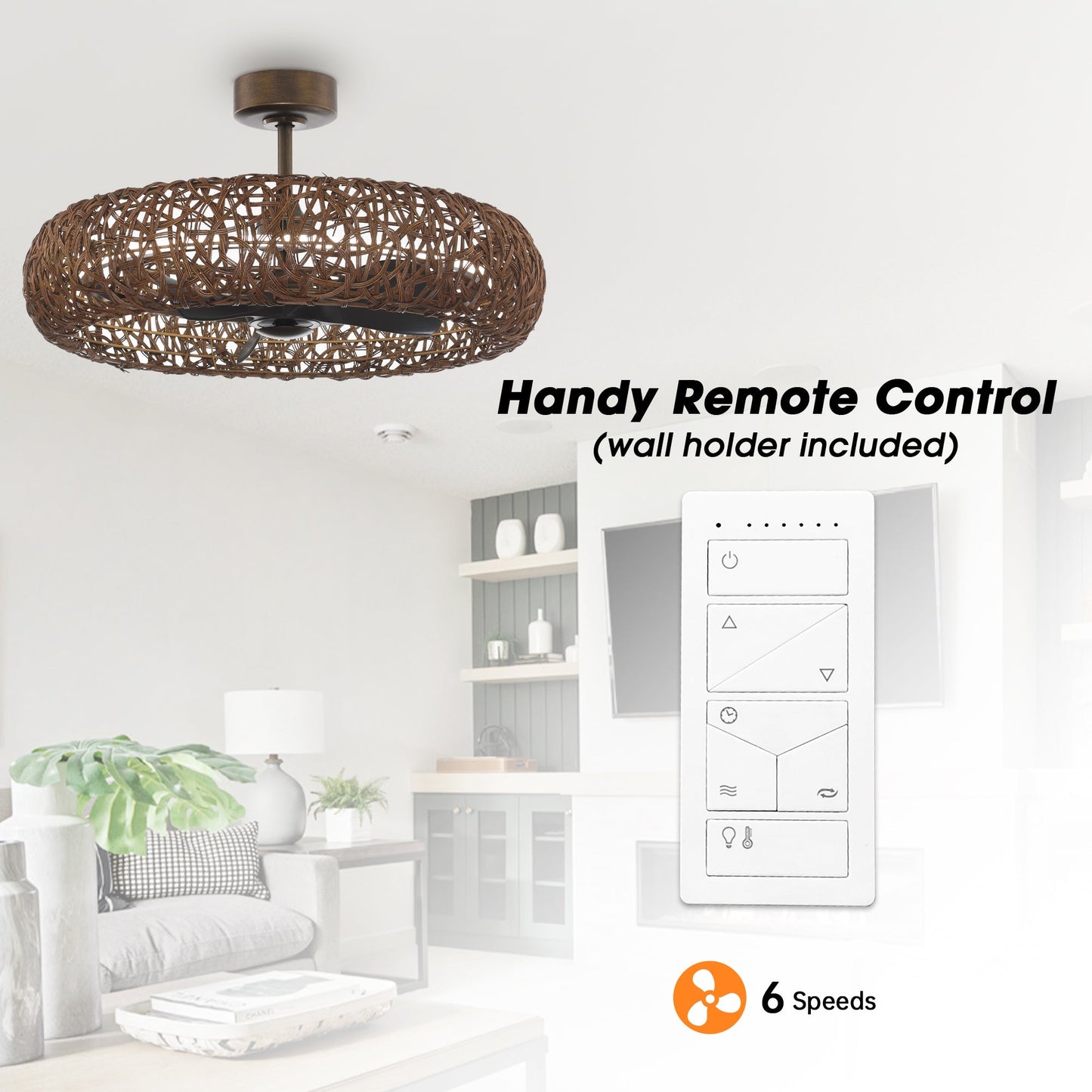 Perimost 35 Inch Golden Bronze Downrod Mount Luxury Fandelier with Light and Remote Control