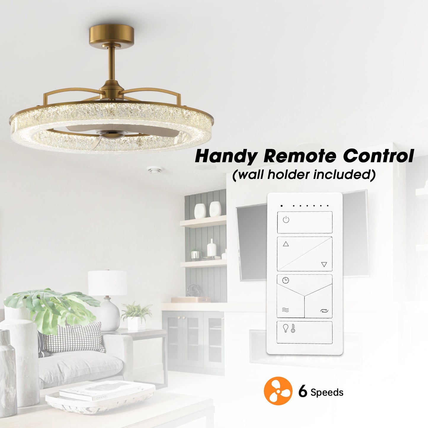 Perimost 32 Inch Andrea Electroplated Golden Luxury LED Fandelier with Remote Control