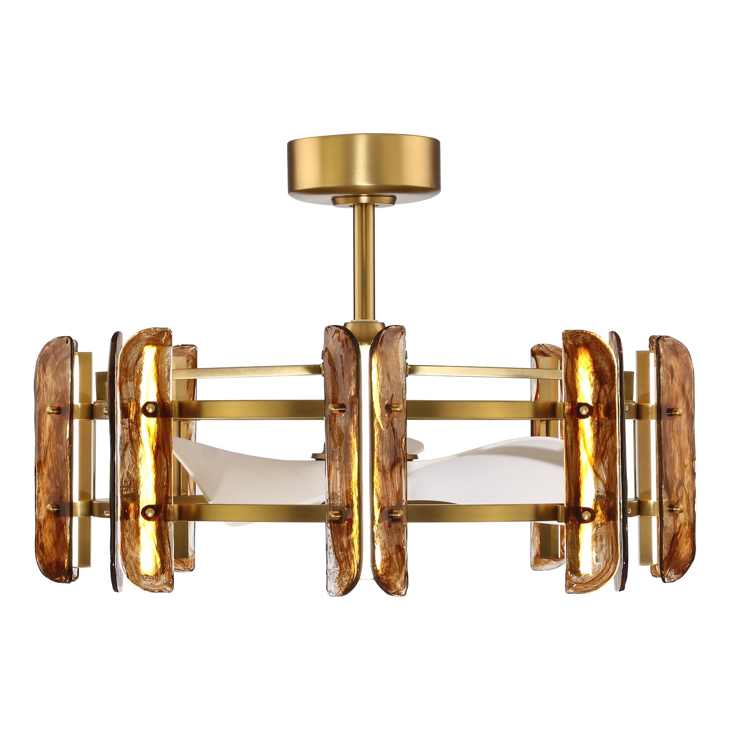 Perimost 32 Inch Astrid Electroplated Golden Luxury LED Fandelier with Remote Control