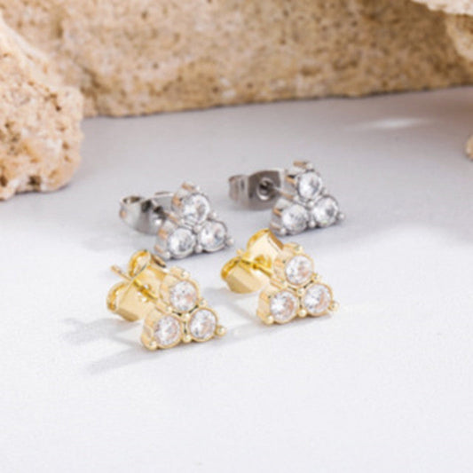 Silver Needle Love Heart Stud Earrings Design Cross