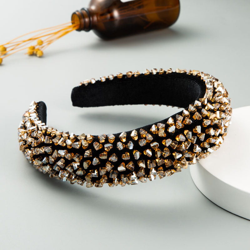 New Baroque Headband Feminine Color Hand-Stitched Glass Bead Headband Thin Sponge Headband
