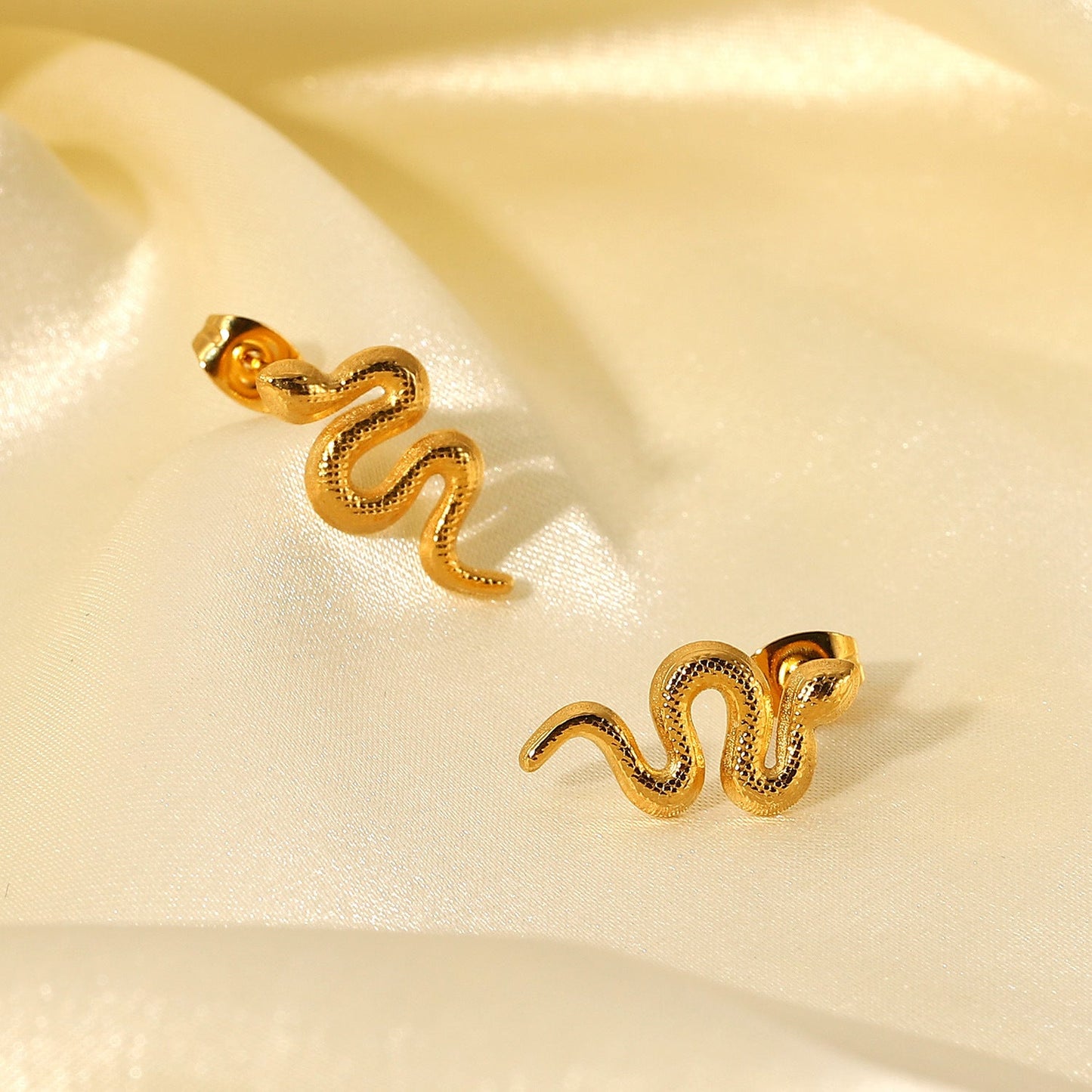 18K Gold Plated Stainless Steel Snake Stud Earrings