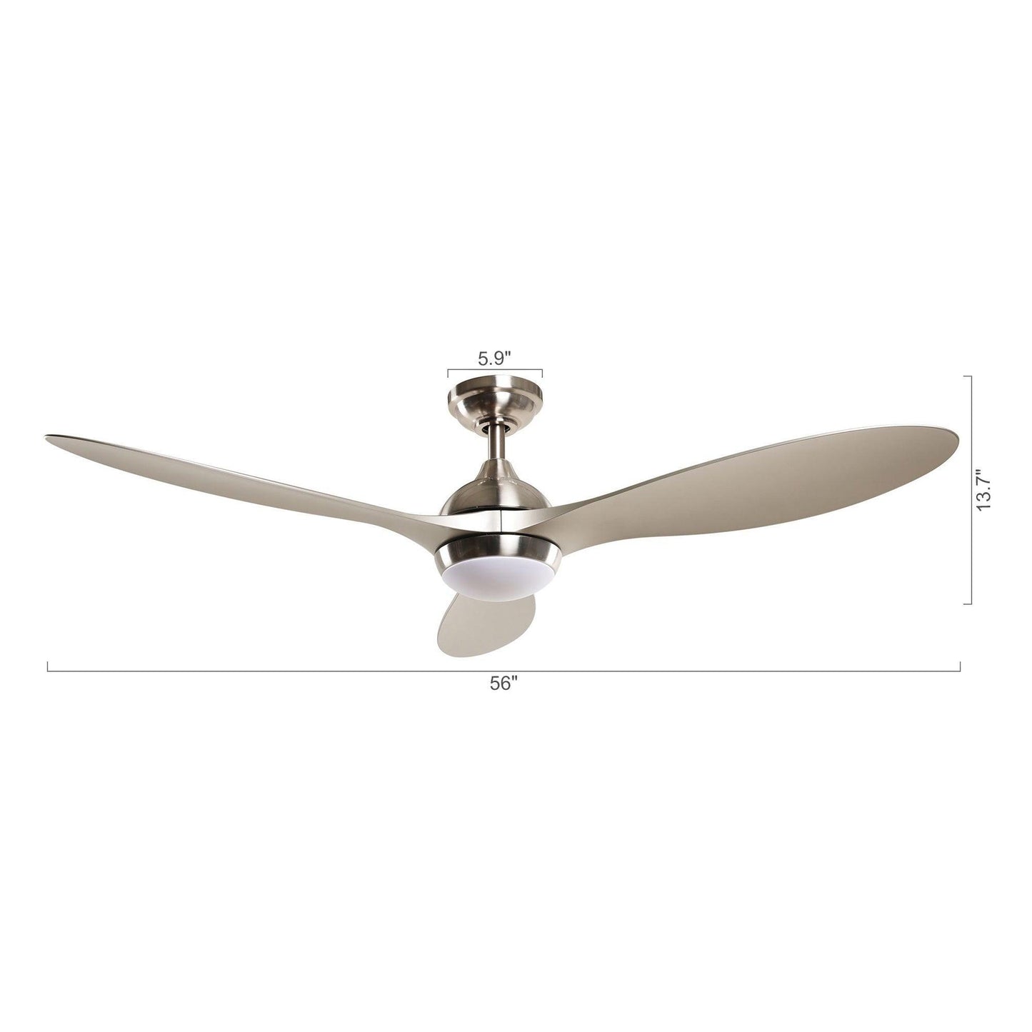 56" Bernardino Indoor Brushed Nickel Downrod Mount Chandelier Ceiling Fan With Light Kit And Remote Control