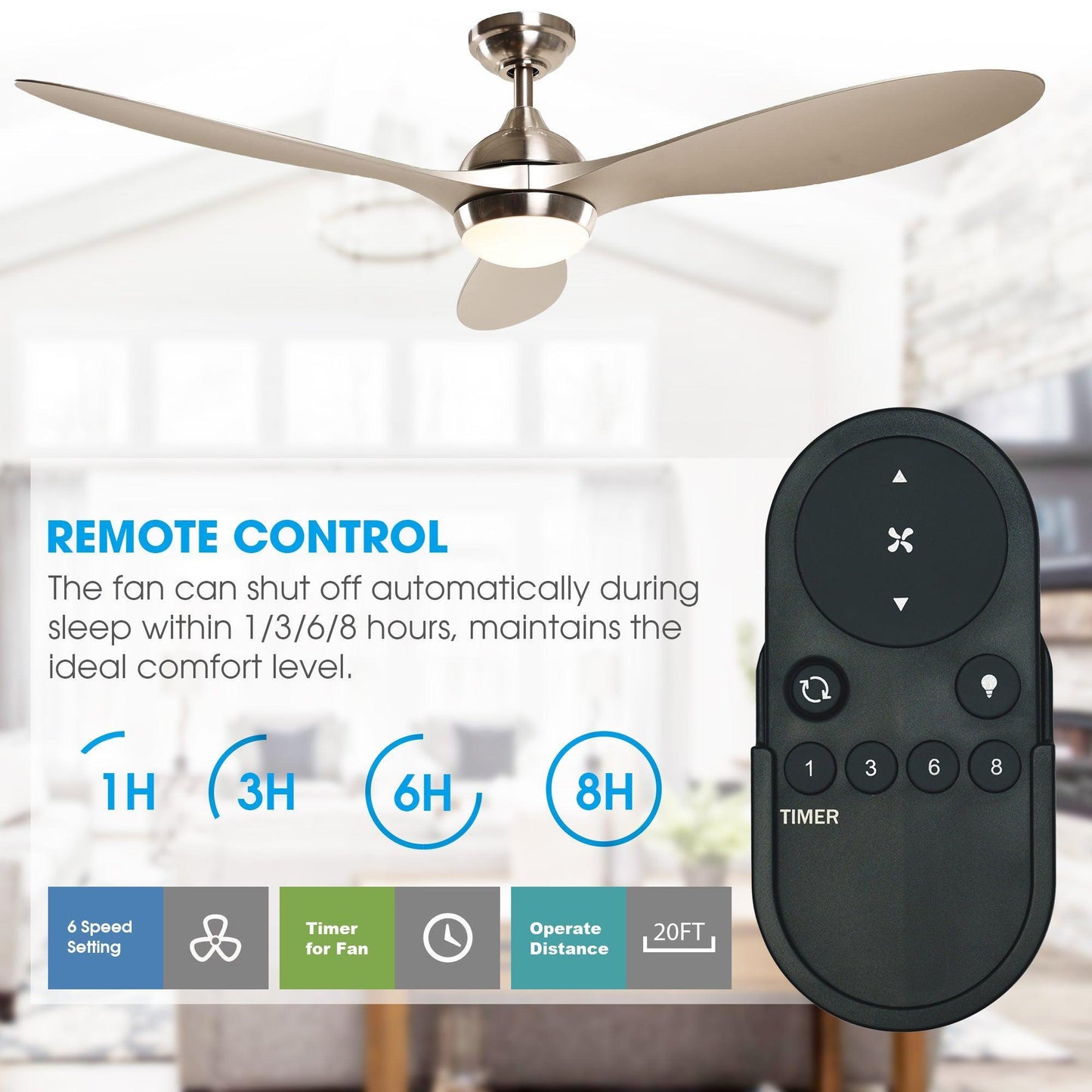 56" Bernardino Indoor Brushed Nickel Downrod Mount Chandelier Ceiling Fan With Light Kit And Remote Control