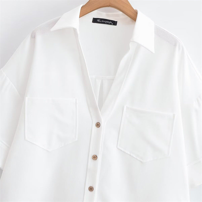 Elegant  Style Women's Fashion Casual Versatile V-Neck Short Sleeve Crop Shirt