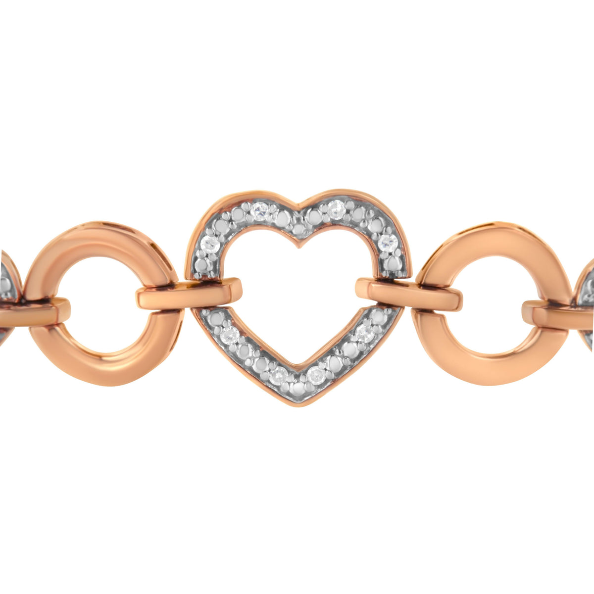 14K Rose Gold Plated .925 Sterling Silver Diamond Accent Circle and Heart Link Adjustable 6â€-10â€ Bolo Bracelet (I-J Color, I3 Clarity)