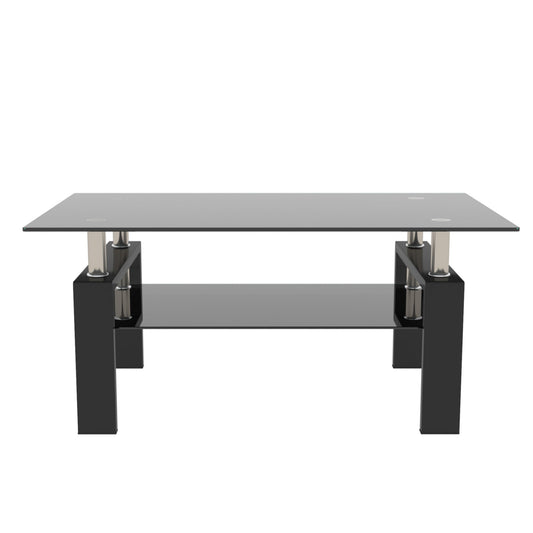 Rectangle Black Glass Coffee Table  Clear Coffee Table Modern Side Center Tables for Living Room Living Room Furniture