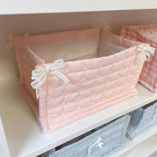 1pc Square Storage Basket: Desktop Organizer, Korean Quilted Design, Cute Storage Frame for Home Decor