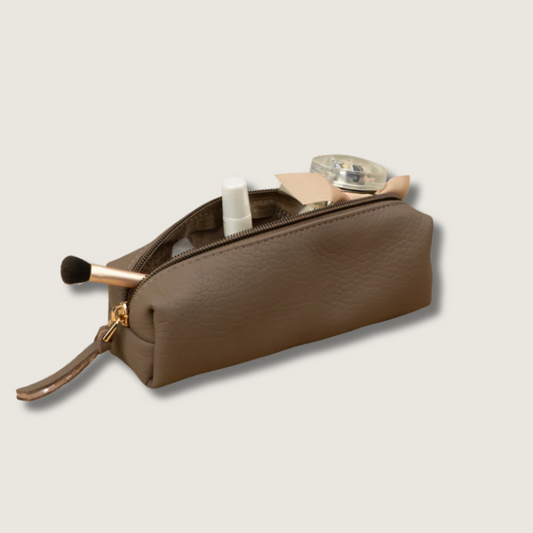 Elegant Leather Makeup Bag - Cream - Aurora