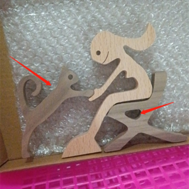 DIY Wooden Dog Figurine Sculpture Home Decor