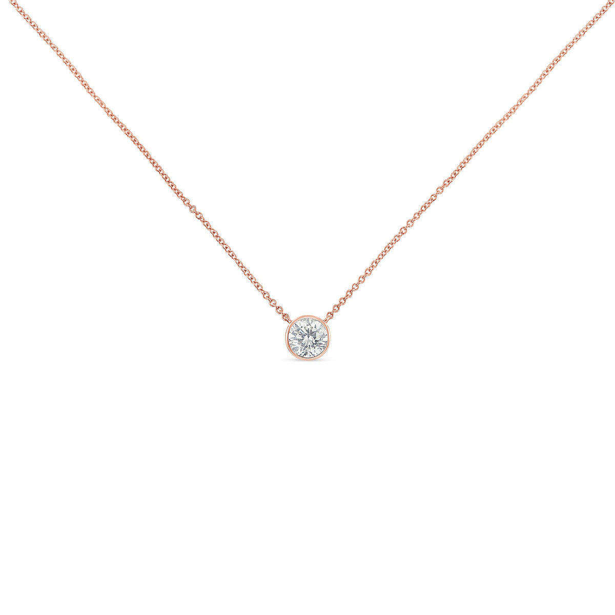 10K Rose Gold 1/5 Carat Round Brilliant-Cut Diamond Modern Bezel-Set Solitaire 16"-18" Pendant Necklace (H-I Color, SI2-I1 Clarity)