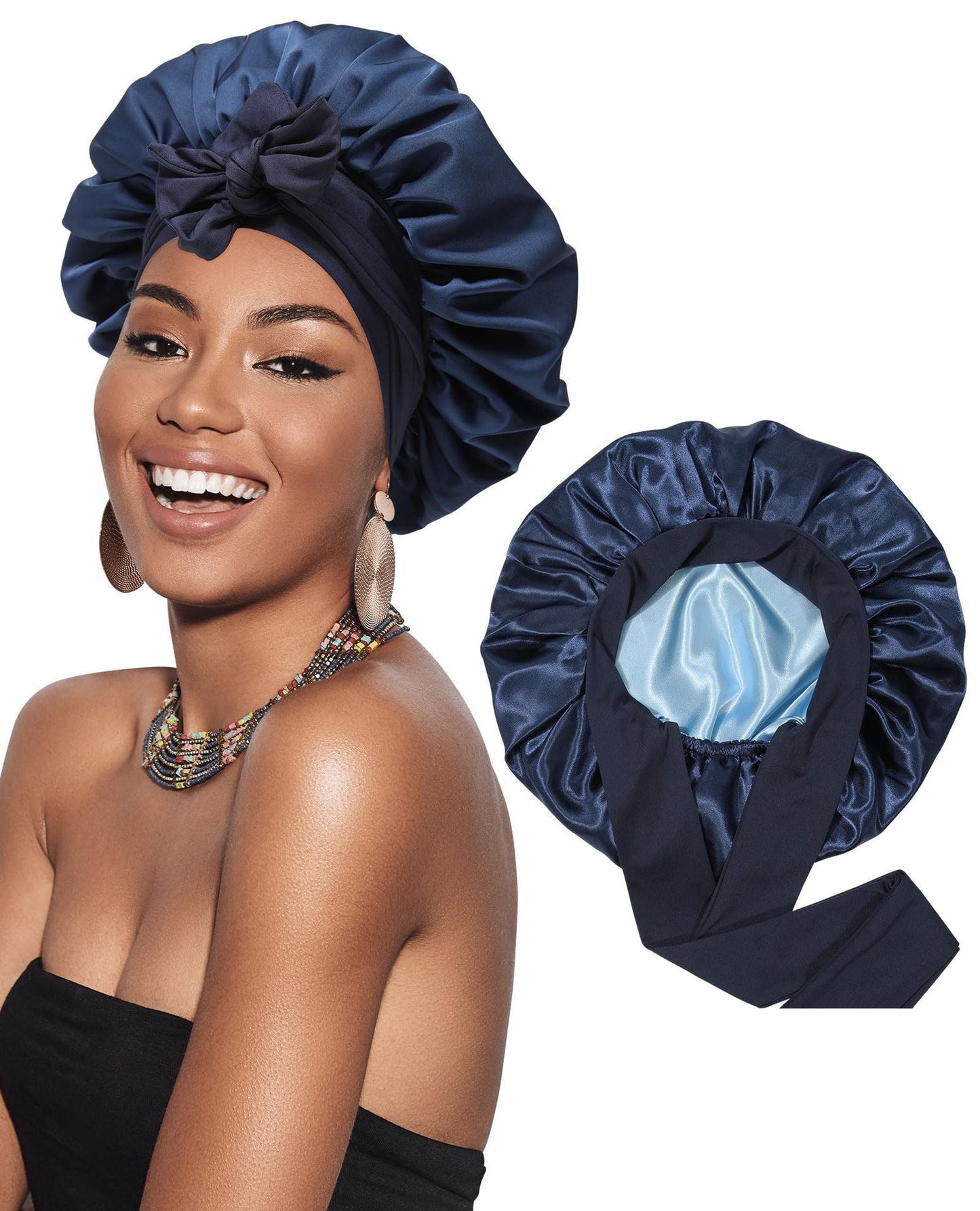 Double-layer Satin Bow Wide-brimmed Hat