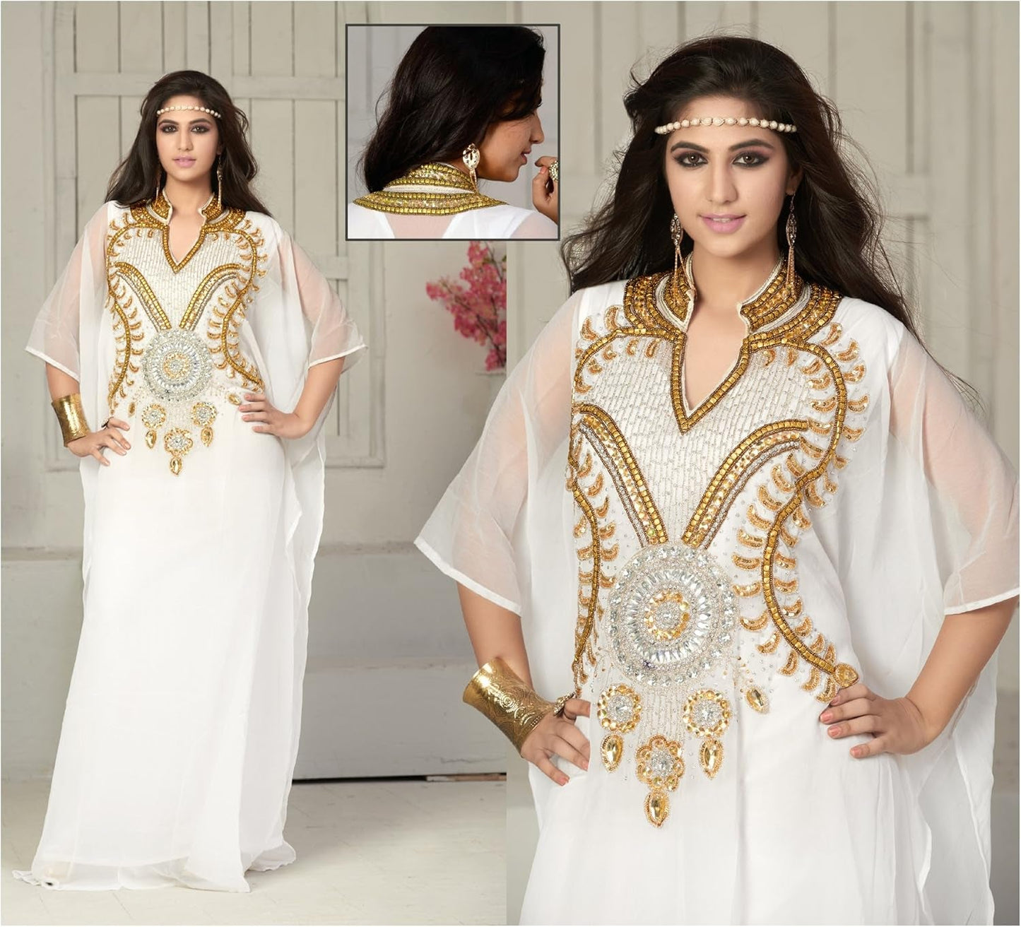 Elegant Hand-Embroidered Georgette Chiffon Kaftan