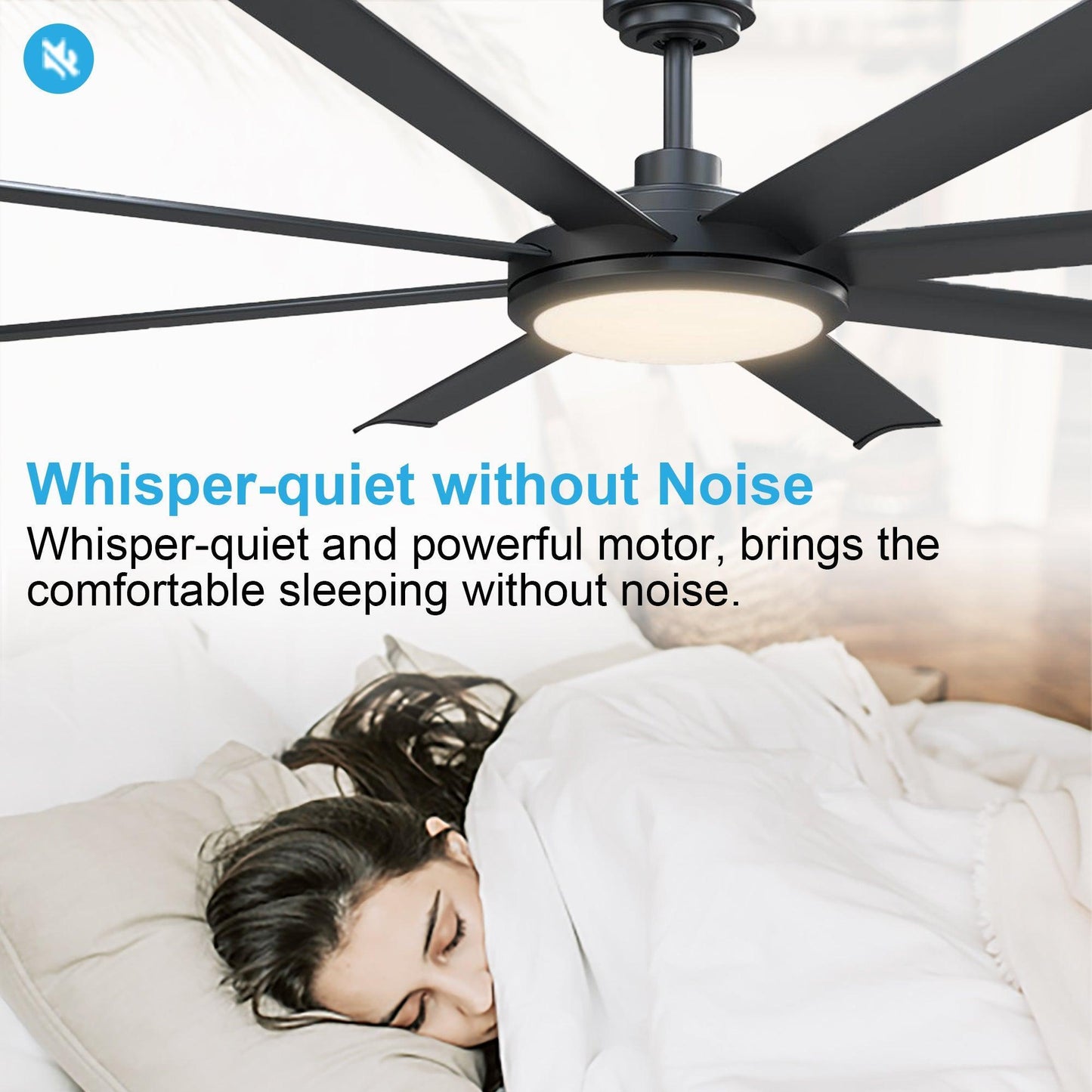 60" Black Led Indoor Ceiling Fan With Remote 8 Blade