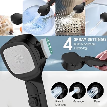 11-Inch Matte Black Shower Head with 59" Hose, 4 Settings & Dual-Outlet High Pressure — Wall-Mounted Handheld Shower