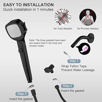 11-Inch Matte Black Shower Head with 59" Hose, 4 Settings & Dual-Outlet High Pressure — Wall-Mounted Handheld Shower