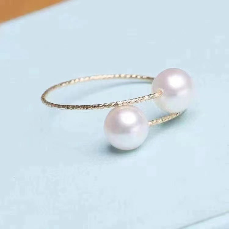 18K Gold Pearl Elastic Adjustable Ring