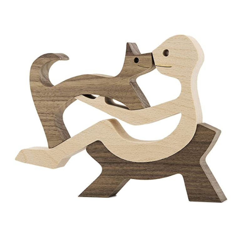 DIY Wooden Dog Figurine Sculpture Home Decor