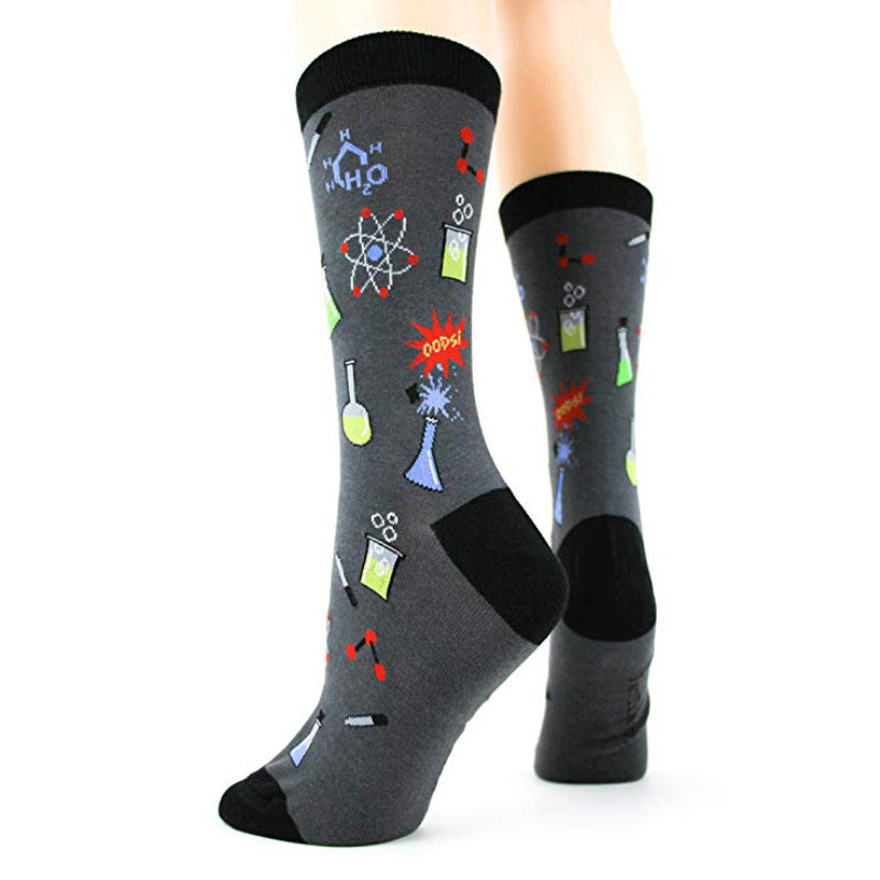 Education Themed Science Chemistry Printed Female Mid Tube Casual Grey Socks