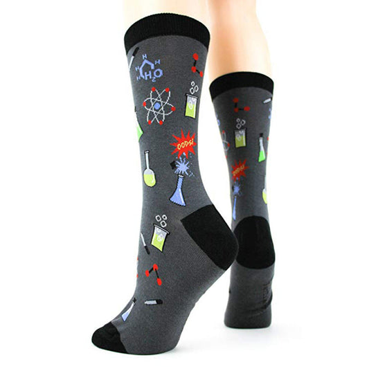 Education Themed Science Chemistry Printed Female Mid Tube Casual Grey Socks