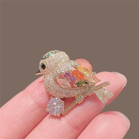 Full Diamond Animal Magpie Bird Brooch