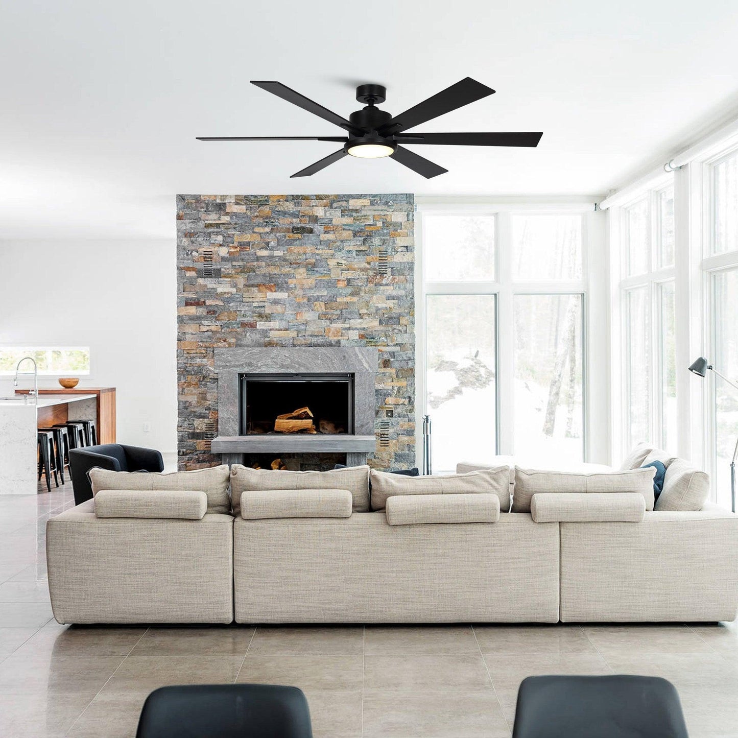 65" Amold Industrial Downrod Mount Ceiling Fan with Lighting and Remote Control