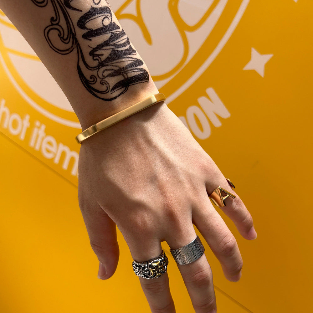 Trendy Men's Silver Brushed Titanium Steel Bracelet