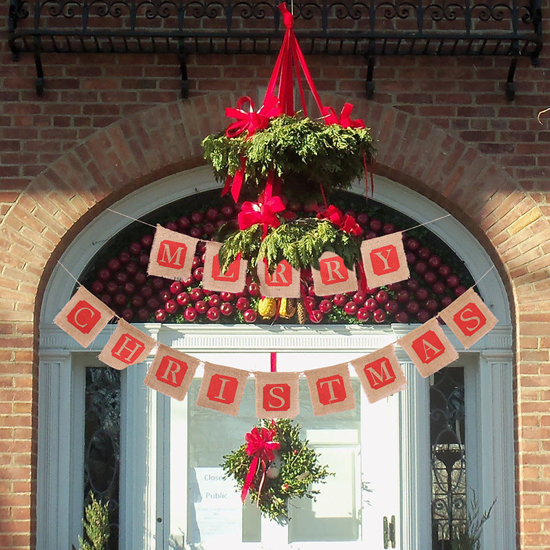 Merry Christmas Sackcloth Banner Decor