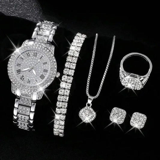 Women's Diamond Roman Quartz Watch Set