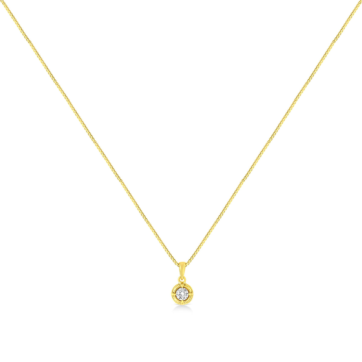 14K Yellow Gold Plated .925 Sterling Silver 1/2 Cttw Brilliant Round Cut Diamond Solitaire Milgrain 18" Pendant Necklace (K-L Color, I2-I3 Clarity)