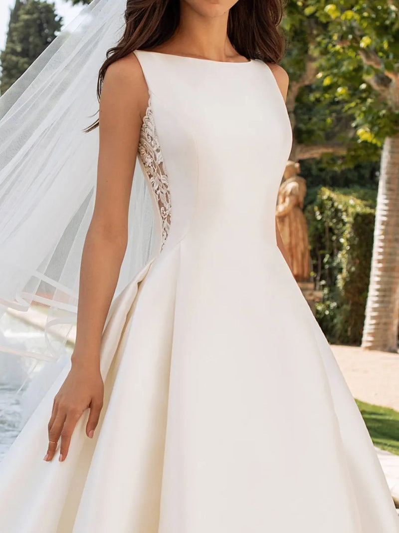 French Lace Satin Wedding Dress