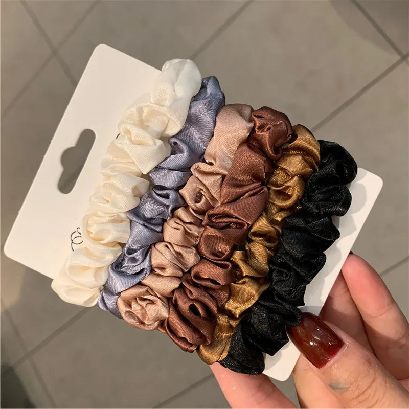 6Pcs Elegant Hair Scrunchies Women Minimalist Simulation Silk Hair Ties Solid Color Elastic Hair Loop Ponytail Hair Accessories - THOOBO!